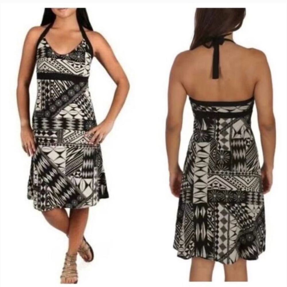Patagonia black geometric print halter dress